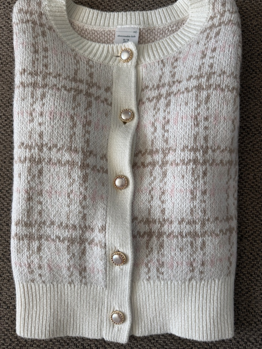 Abercrombie & Fitch Cream Cardigan with Light Pink & Tan Plaid